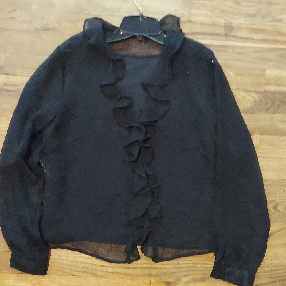 5 For $10 M&M Elegant Black Ruffle Blouse
